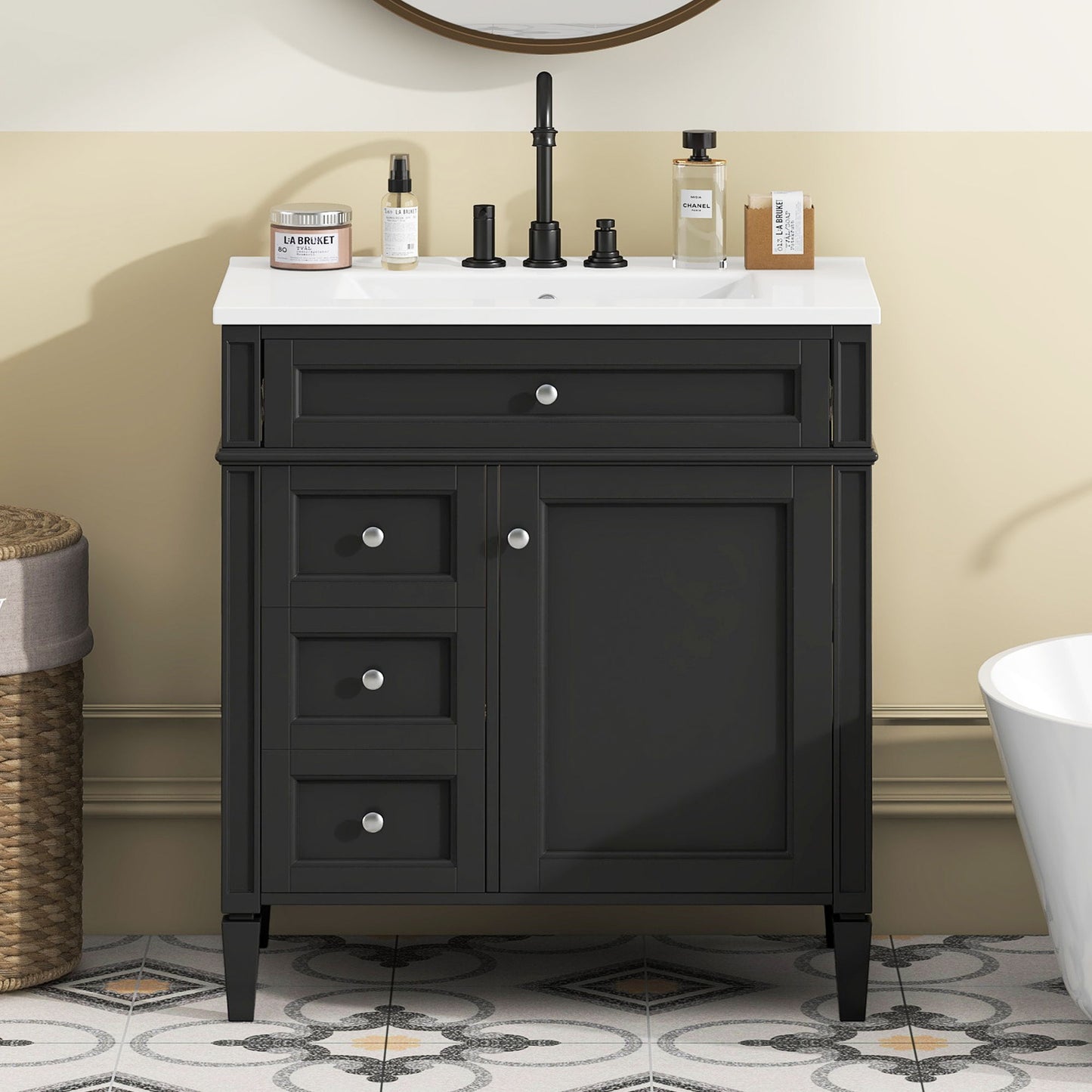 Bathroom Vanity With Top Sink, Storage Cabinet With 2 Drawers, Tip Out Drawer