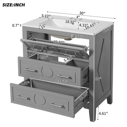 Retro Bathroom Vanity With Sink Combo, Free Standing Single Set With 3 Drawers