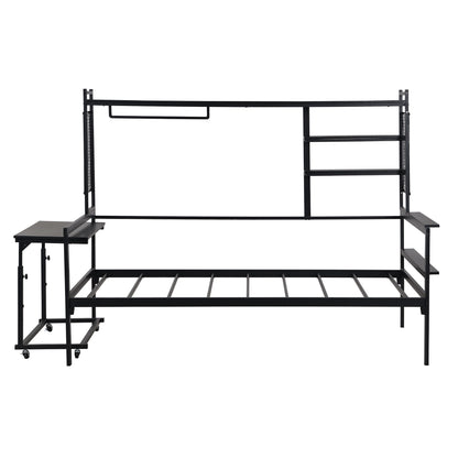 Daybed With Movable Desk, Grid, Shelves And Clothes Hanger
