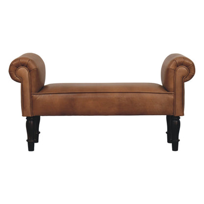 Buffalo - Leather Rolled Arms Bench - Brown