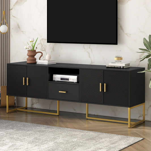 TV Cabinet With 1 Drawer, 2 Cabinets, Handles And Anti-Tip Device
