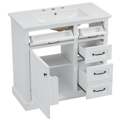36" Bathroom Vanity With Sink, 2 Tip Out Drawers, Soft Close Hinges
