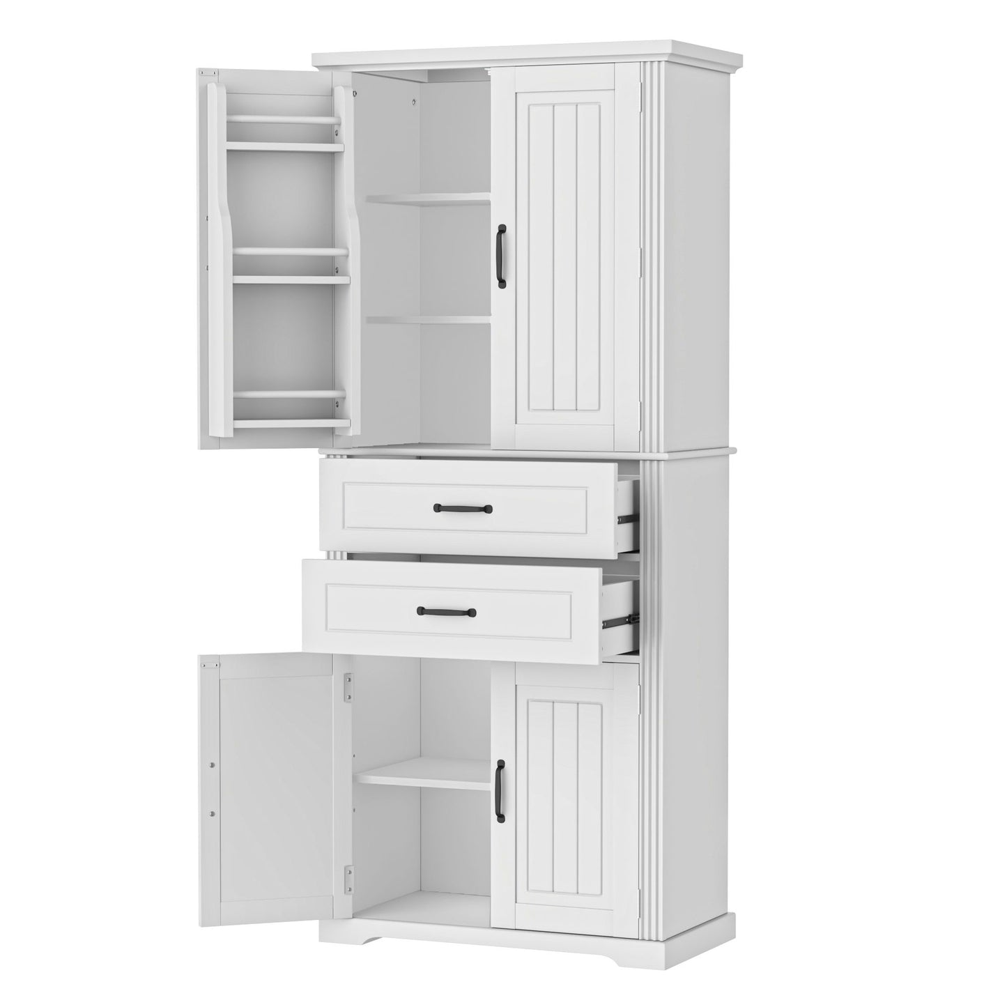 Multi Functional Storage Cabinet With Adjustable Shelves, 2 Drawers, Door Shelves