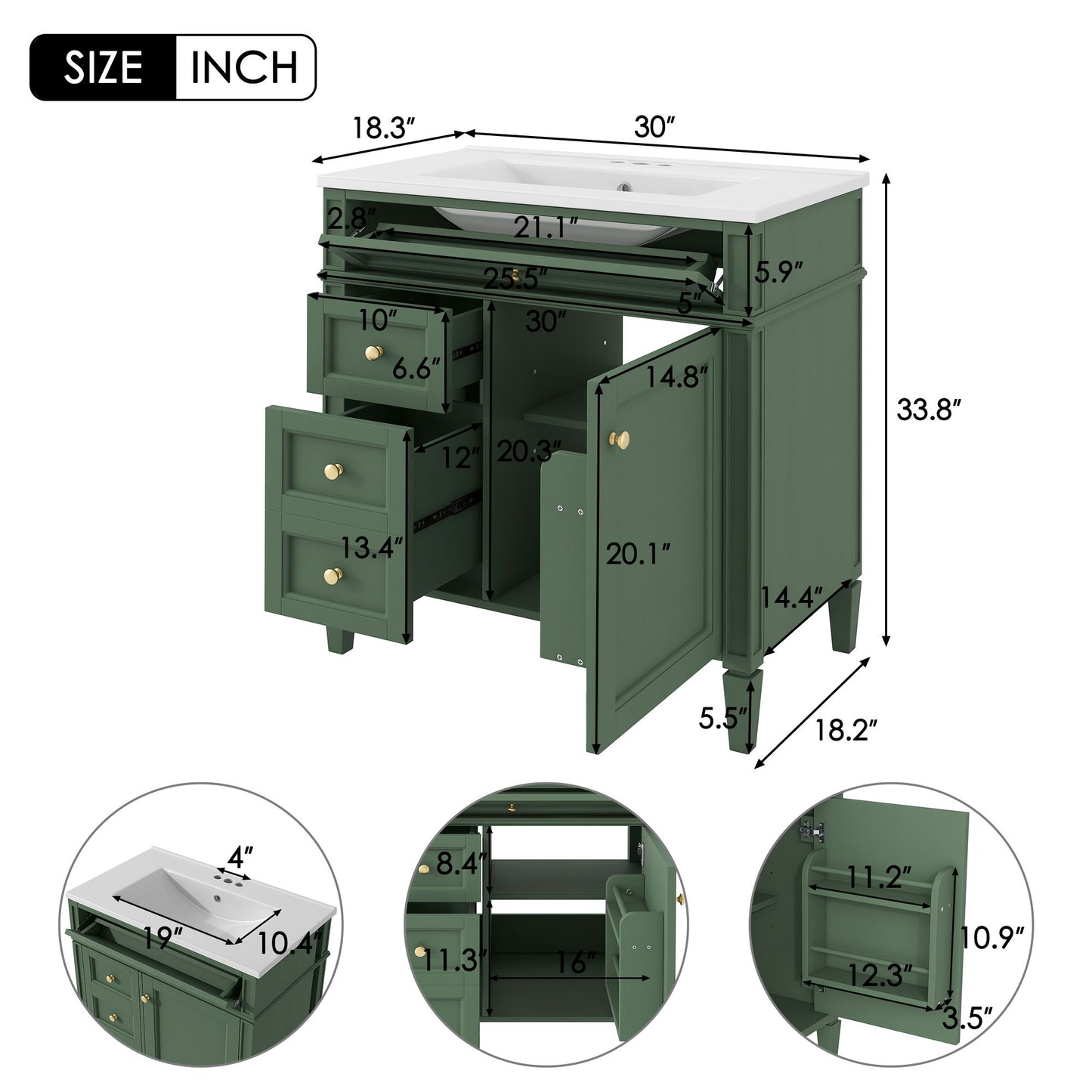 Bathroom Vanity With Top Sink, Storage Cabinet With 2 Drawers, Tip Out Drawer