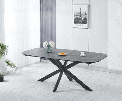 Modern Dining Table, MDF With Paper Finish, Metal Leg Powder Coating - Gray / Black