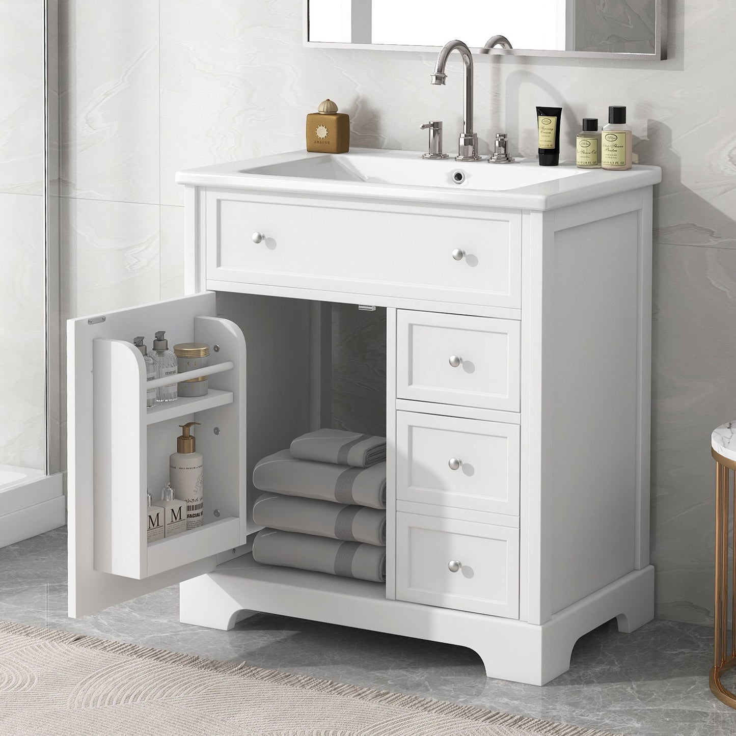 Bathroom Vanity With Sink Top, Cabinet With Door And 2 Drawers - White
