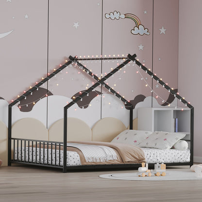 Full Size Rooftop Bed Frame LED Lights For Kids - Black