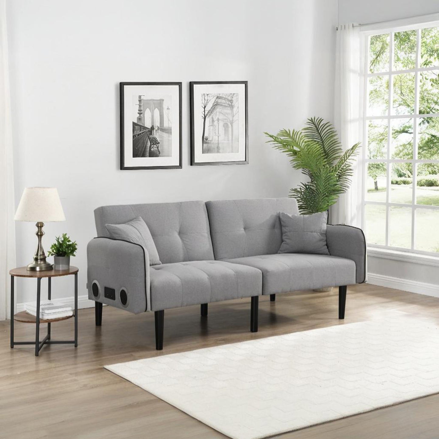 Folding Ottoman Sofa Bed With Stereo - Gray Fabric