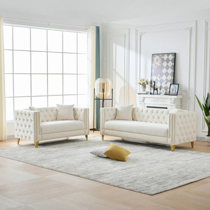 Deep Seat Sofa With Button Nailhead, Square Arm Couches