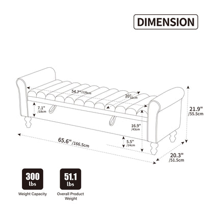 Wide Modern Upholstered Storage Bench With Rolled Armrest