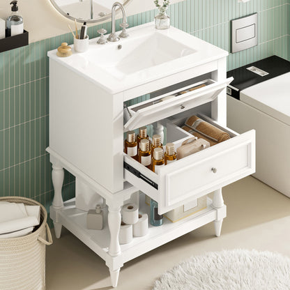 Bathroom Vanity With Sink, 2 Drawers Storage Cabinet, Open Shelf