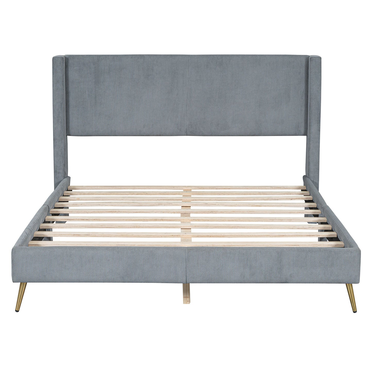 Platform Contemporary Bed With Legs And Upholstered Headboard
