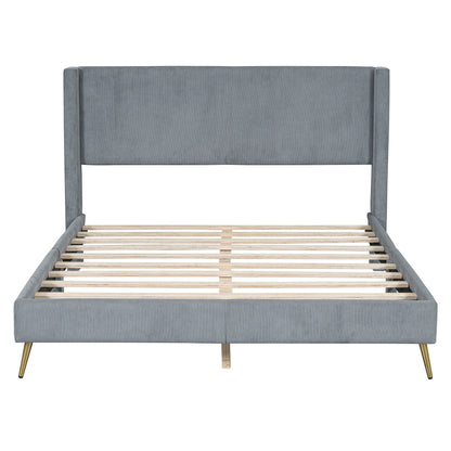 Platform Contemporary Bed With Legs And Upholstered Headboard