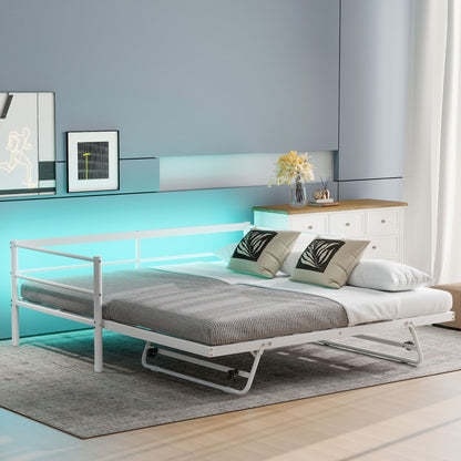 Industrial Metal Daybed With Adjustable Pop Up Trundle And LED Strip