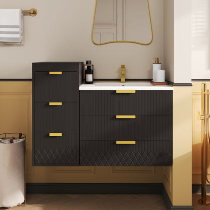 Wall Mounted Floating Cabinet With Side Cabinet Combo, Rectangular Ceramic Sink Vanity