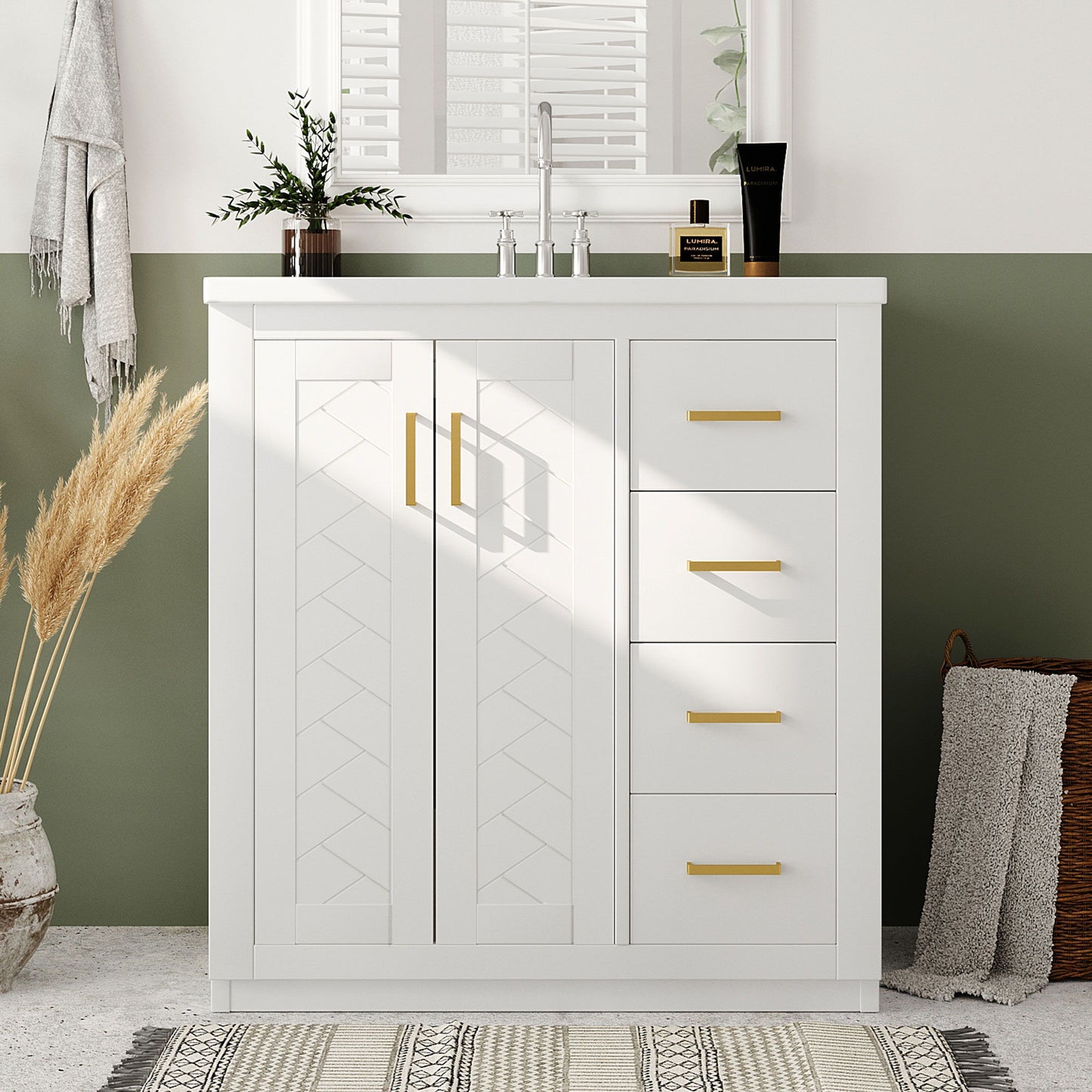 Bathroom Vanity With Sink, Storage Cabinet, Freestanding Set With 3 Drawers & Soft Closing Doors