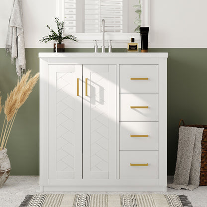 Bathroom Vanity With Sink, Storage Cabinet, Freestanding Set With 3 Drawers & Soft Closing Doors