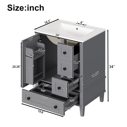 Bathroom Vanity With Integrated Basin, Soft Close Drawers, Door Mounted Double Layer Shelf