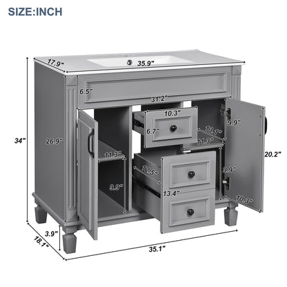 Bathroom Vanity With Top Sink, Basin On Cabinet With 2 Soft Closing Doors And 2 Drawers