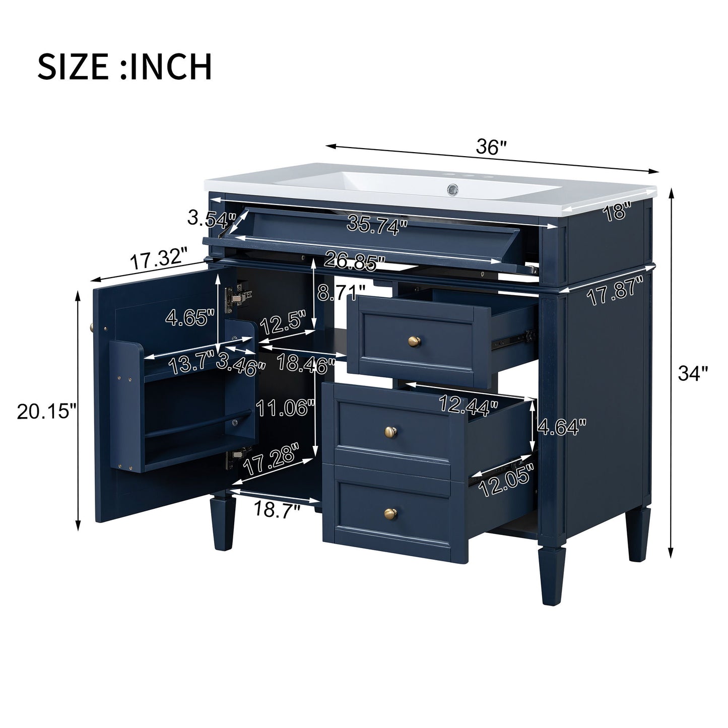 Bathroom Vanity & Top Sink, Modern Bathroom Storage Cabinet With 2 Drawers And A Tip-Out Drawer