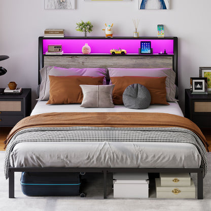 Bed Frame With RGB LED Light And Charging Station