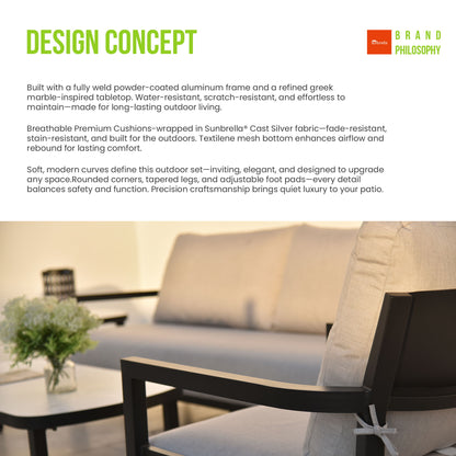 Outdoor Conversation Set With Chairs, Bench Sofa, Tables, Sunbrella Cushions