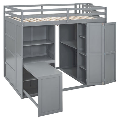 Loft Bed With Wardrobe, Desk And Shelves