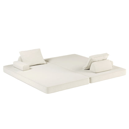 Multifunctional Convertible Sofa Bed With 2 Tumbler Backrests And 2 Pillows, Deep Seat Couch