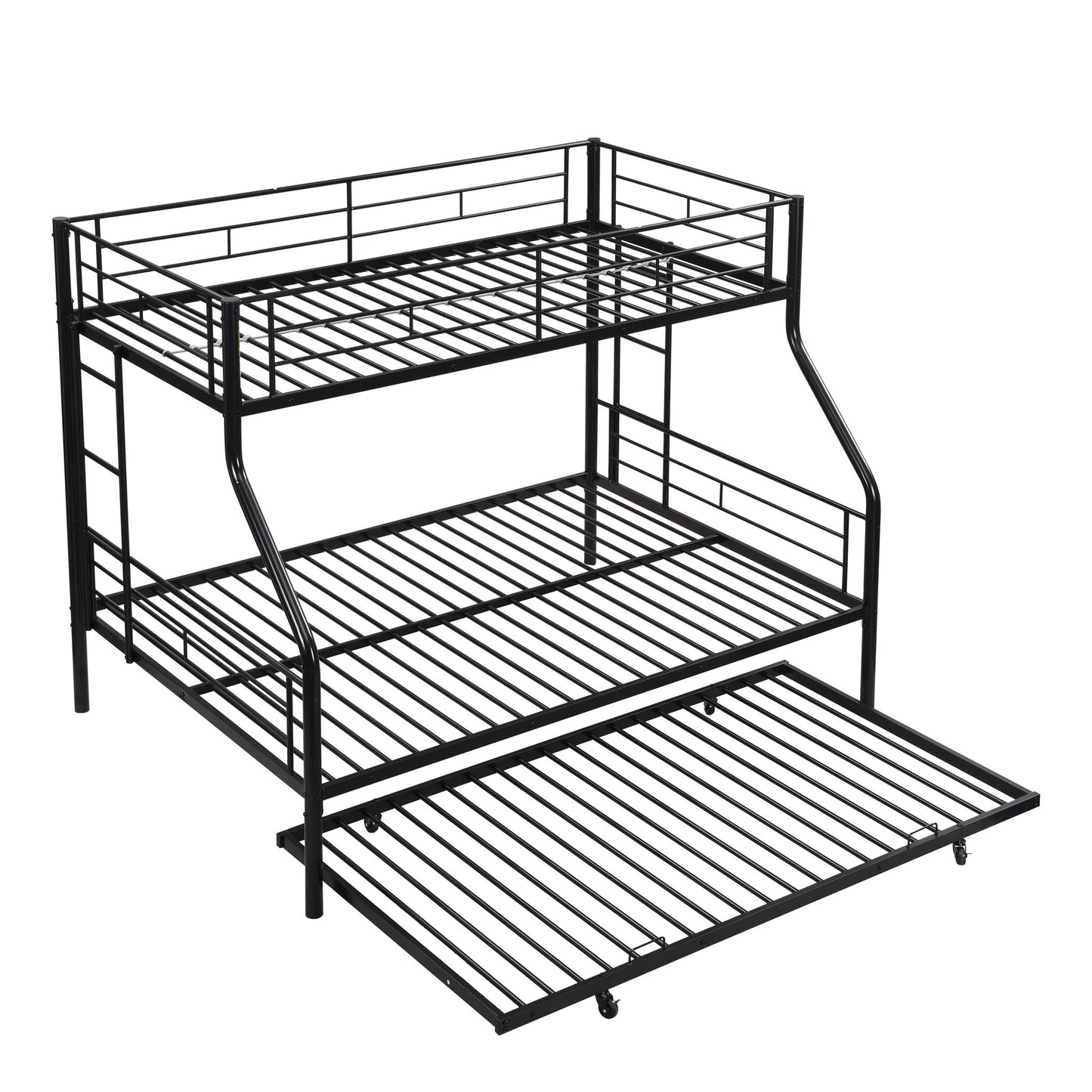Twin Over Full Modern Metal Bunk Bed With Trundle - Black
