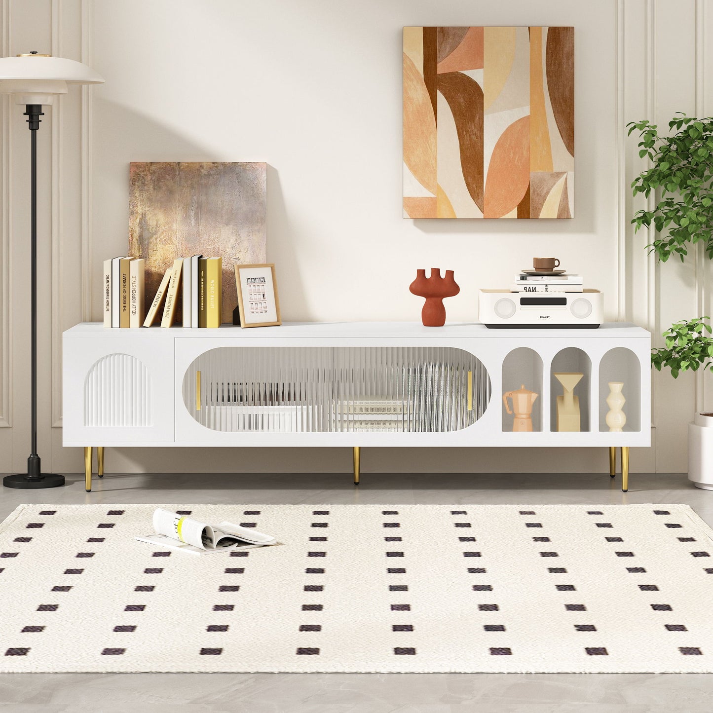 Modern TV Stand With 3 Shelves And 2 Cabinets