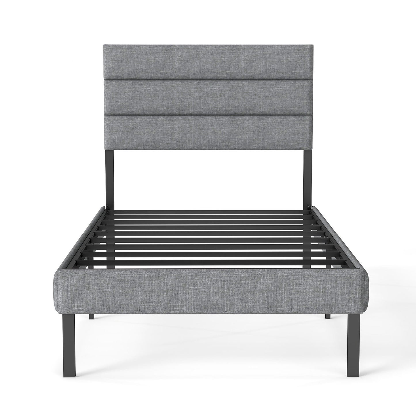 Upholstered Platform Bed Frame With Headboard, No Box Spring Needed, Underbed Storage