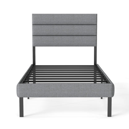 Upholstered Platform Bed Frame With Headboard, No Box Spring Needed, Underbed Storage