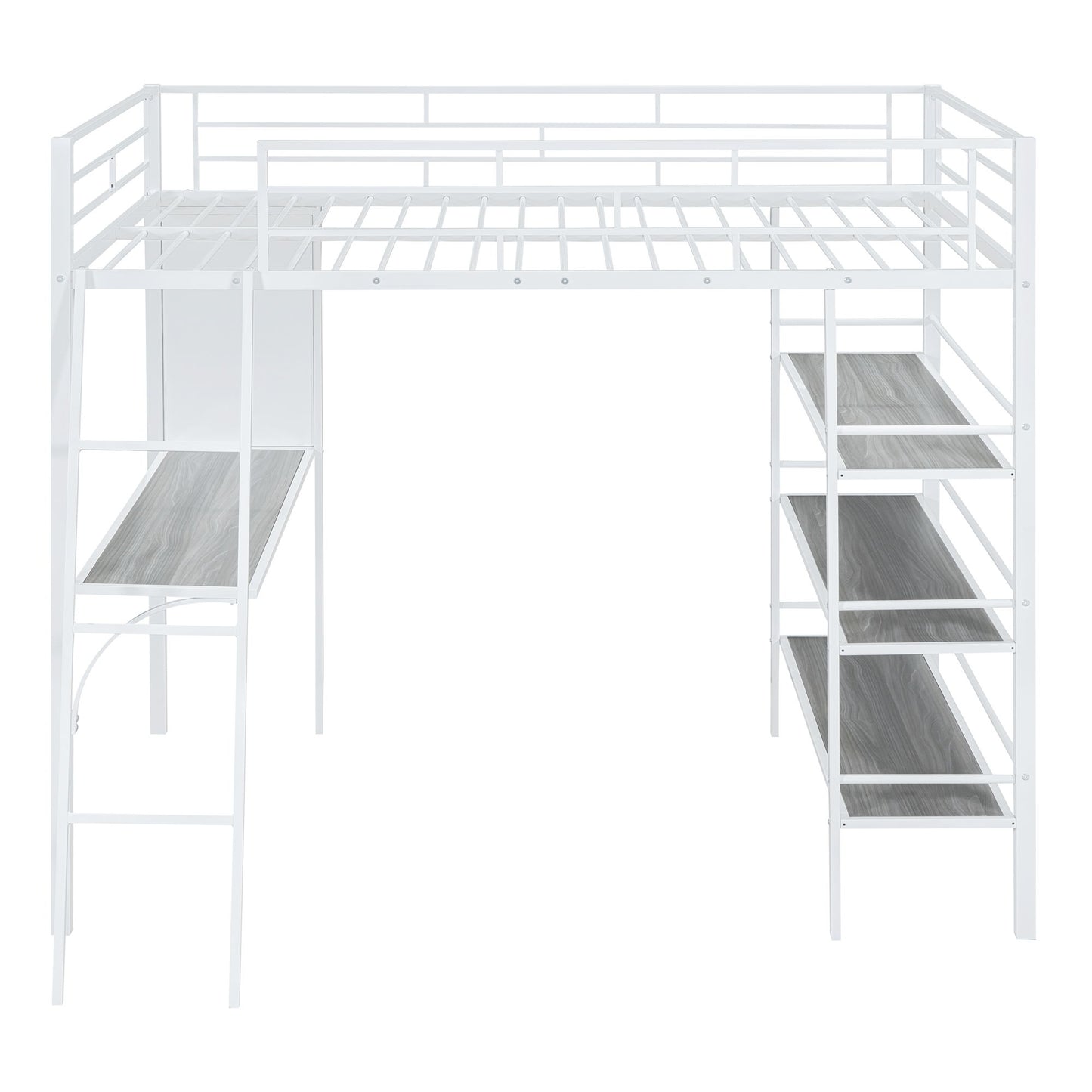Bed With 3 Layers Of Shelves And Desk, Stylish Frame Bed