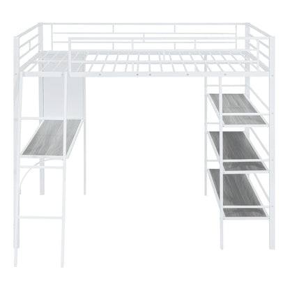 Bed With 3 Layers Of Shelves And Desk, Stylish Frame Bed