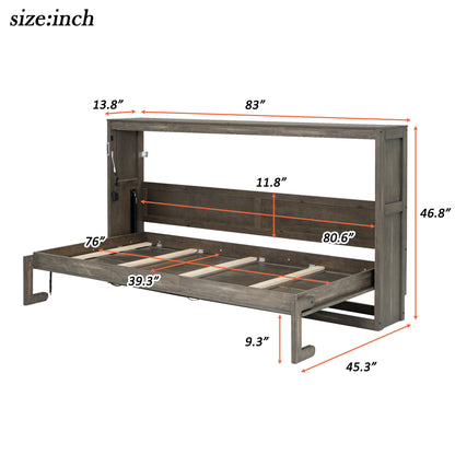 Murphy Bed With LED Light, Foldable Wall Bed Cabinet