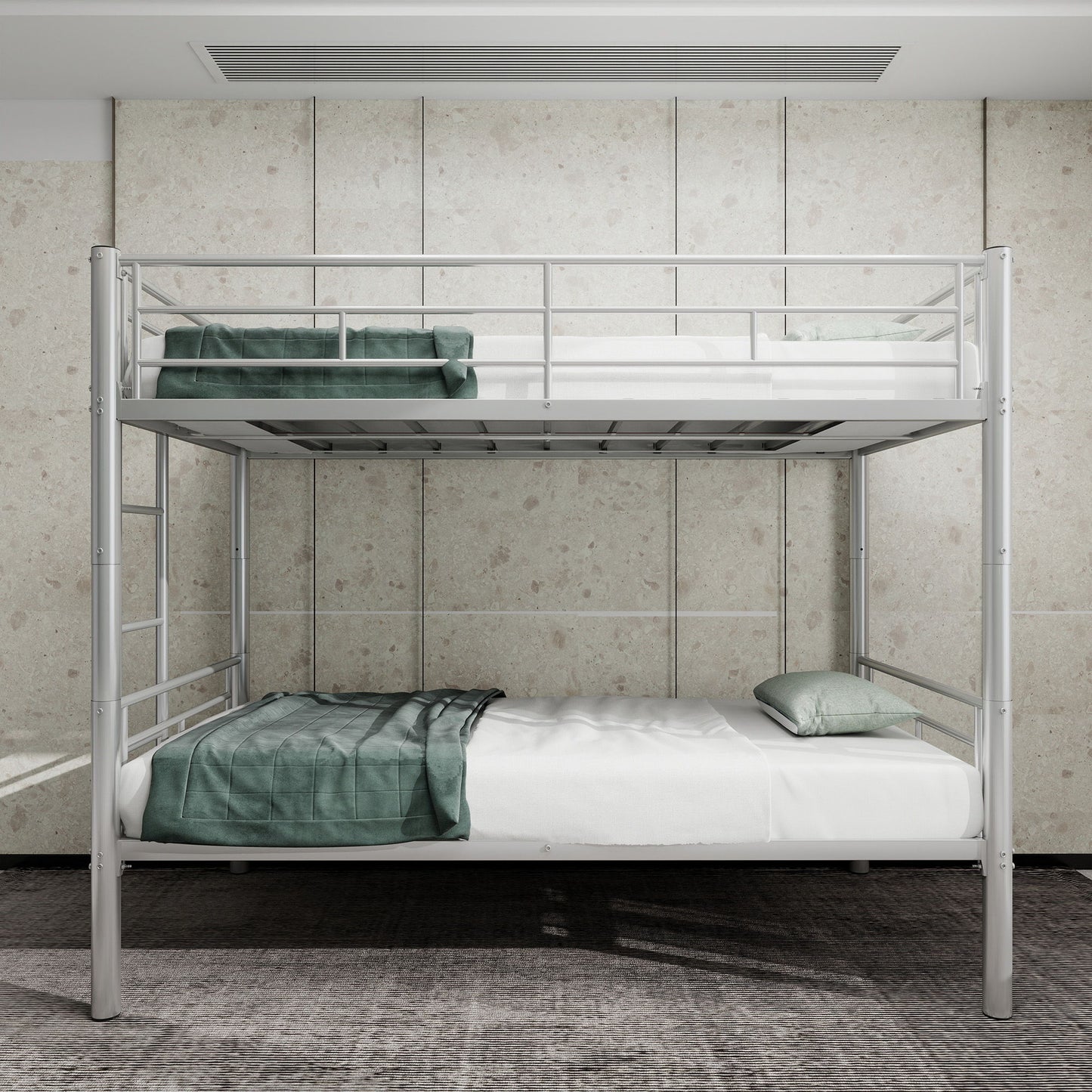 Metal Bunk Bed For Kids, Convertible Bedframe With Ladders & Guardrail