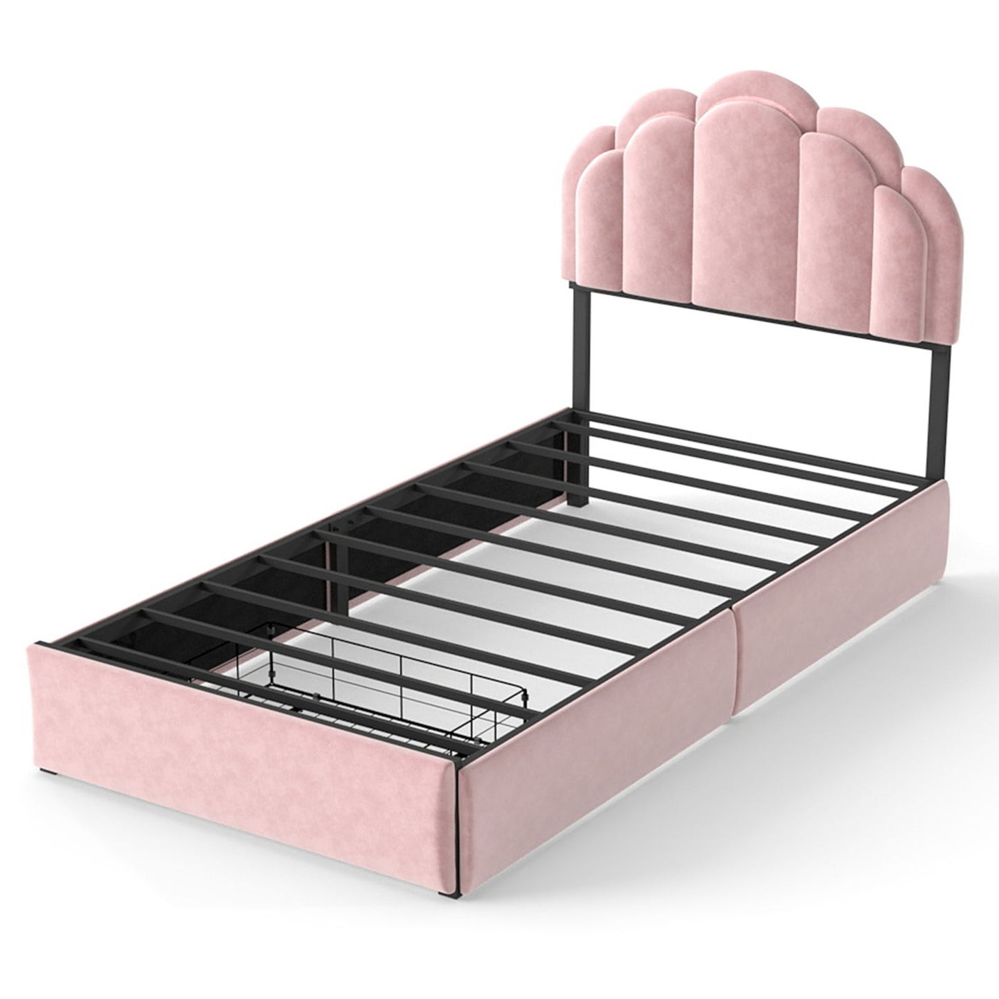 Twin Petal Platform Bed With RGB LED Lights & Storage Drawers, - Pink