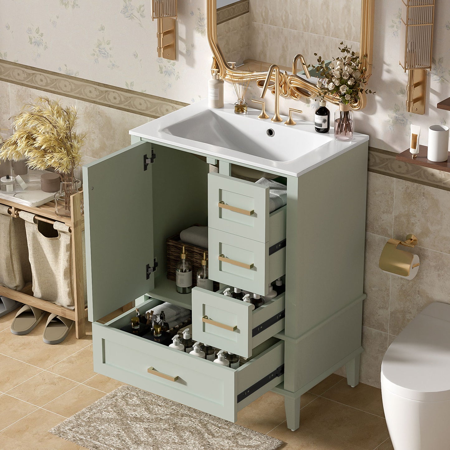 Bathroom Vanity, Modern Bathroom Cabinet With Sink Combo Set, Bathroom Storage Cabinet With A Soft Closing Door And 3 Drawers, Solid Wood Frame