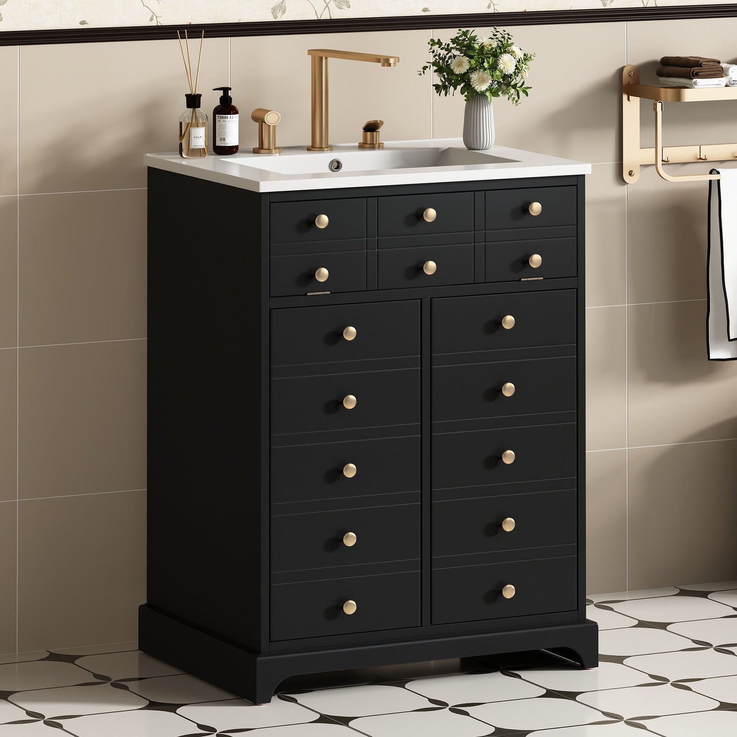 Bathroom Vanity With Drawer And Soft-Closing Doors, Sink Storage Cabinet For Small Spaces - Black