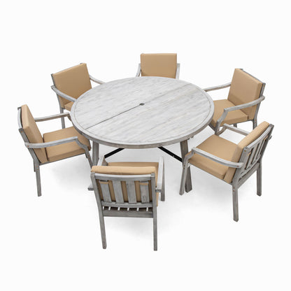 6 Person Outdoor Dining Set With Umbrella Hole And Removable Cushions For Patio - Gray