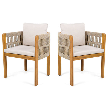 Outdoor Dining Chairs With Mix Rope Handles (Set of 2)
