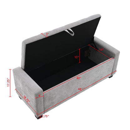 Upholstered Storage Ottoman Bench With Button Tufting And Safety Hinge