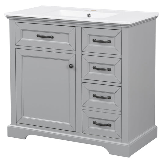 36" Bathroom Vanity With Sink, 2 Tip-Out Drawers, Soft Close Hinges