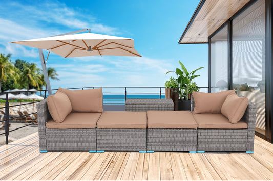 Patio Sofa Daybed With Cushions - Brown