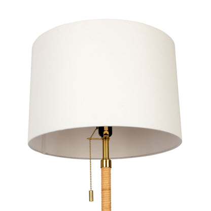 Stellar - Linen Shade Floor Lamp - Gold / Natural Wood / Rattan / White