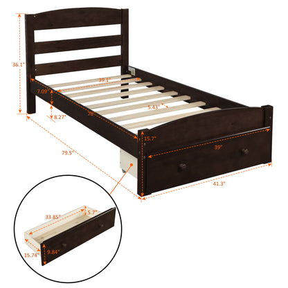 Platform Bed Frame With Storage Drawer And Wood Slat Support No Box Spring Needed