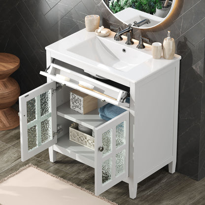 Bathroom Vanity With Ceramic Sink, Adjustable Shelf & Tip Out Tray