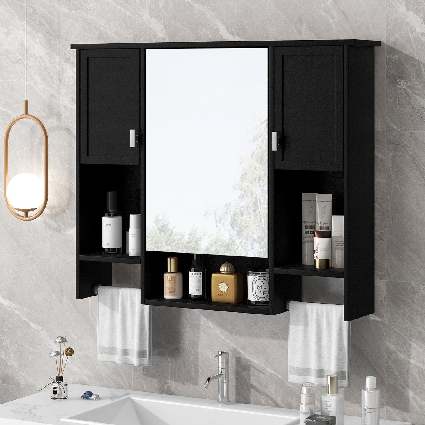Wall Mounted Bathroom Storage Cabinet With Mirror, Medicine Cabinet With Towel Bar
