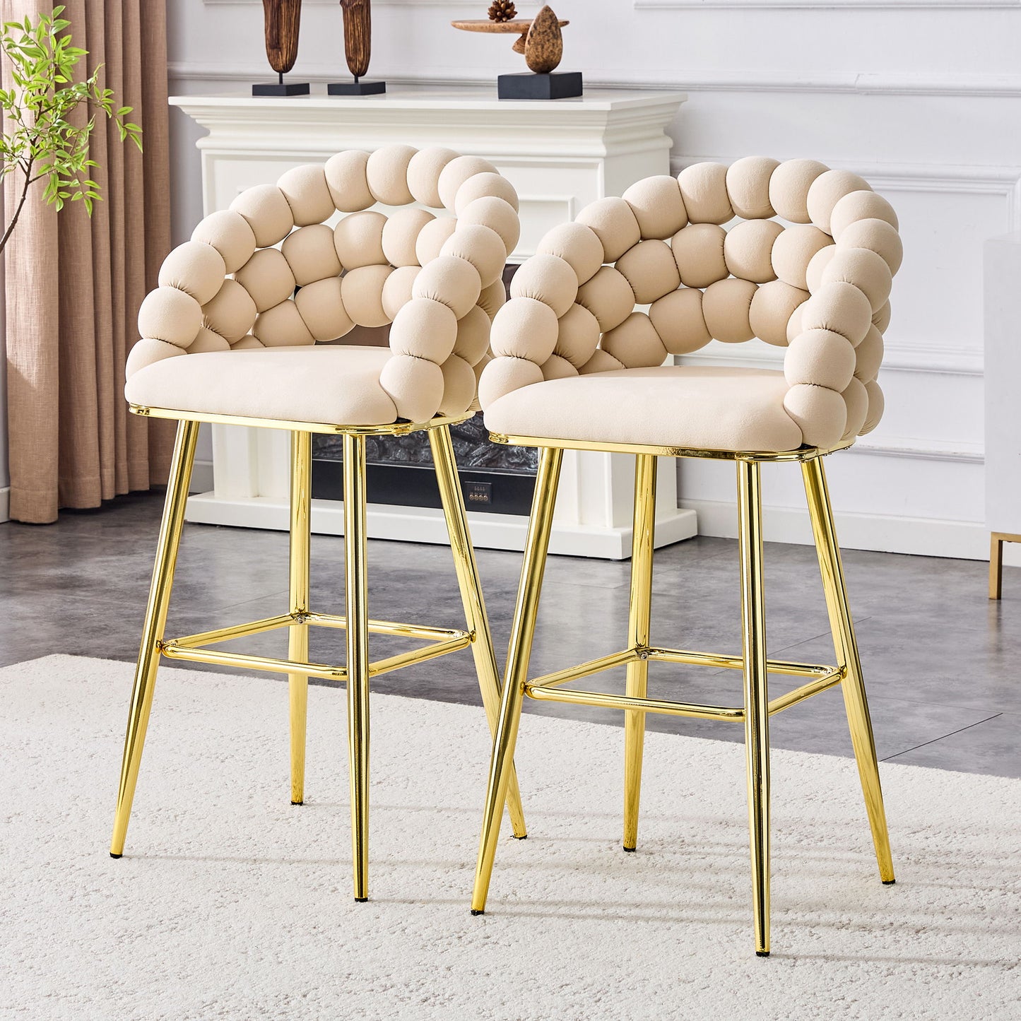Bubble, Ball Chain Tufted Bar Chairs For Kitchen Island & Home Bar (Set of 2)