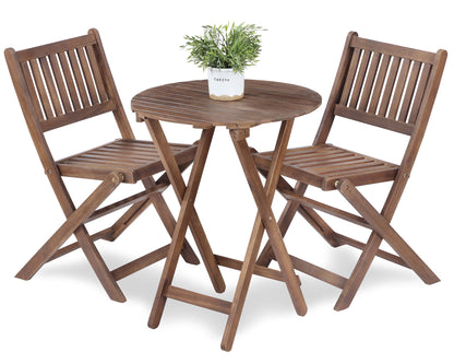 3 Piece Acacia Bistro Set, Folding Patio Furniture With 1 Coffee Table And 2 Foldable Chairs